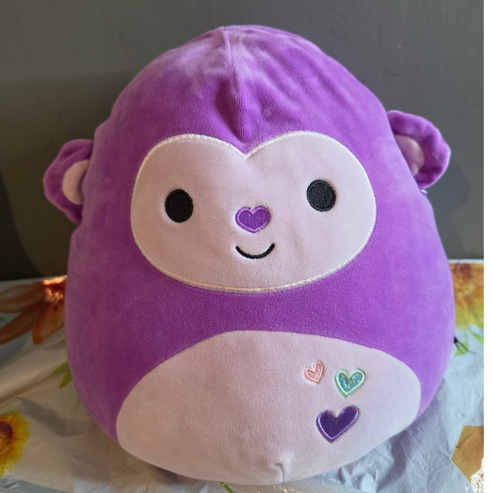 Squishmallows Nana the Monkey 11 Inch Purple Valentine Hearts Plush Toy